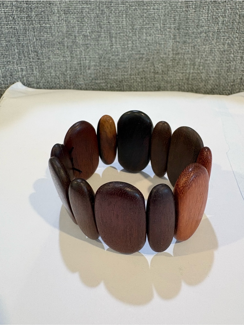 Never Used Wooden Slice Stretch Bracelet / Natural Wood Beaded Cuff